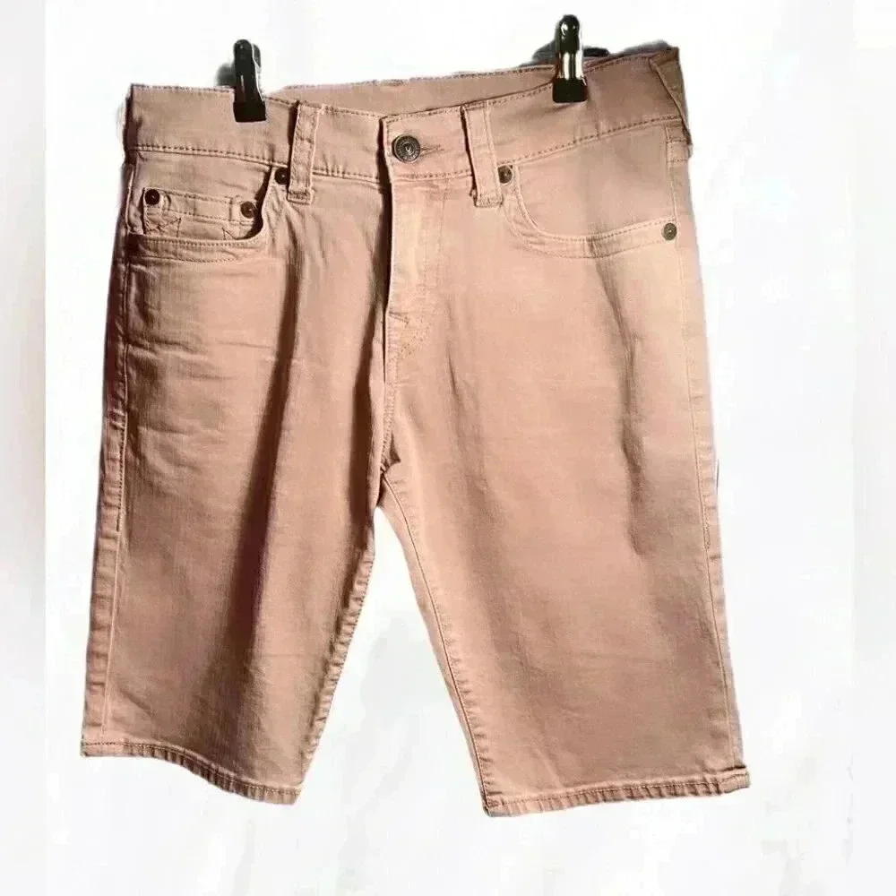 True religion “geno” relaxed slim fit peach denim jean shorts 30